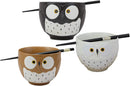 Ebros Whimsical Ceramic Colorful Owl Ramen Bowl and Chopsticks Set of 3
