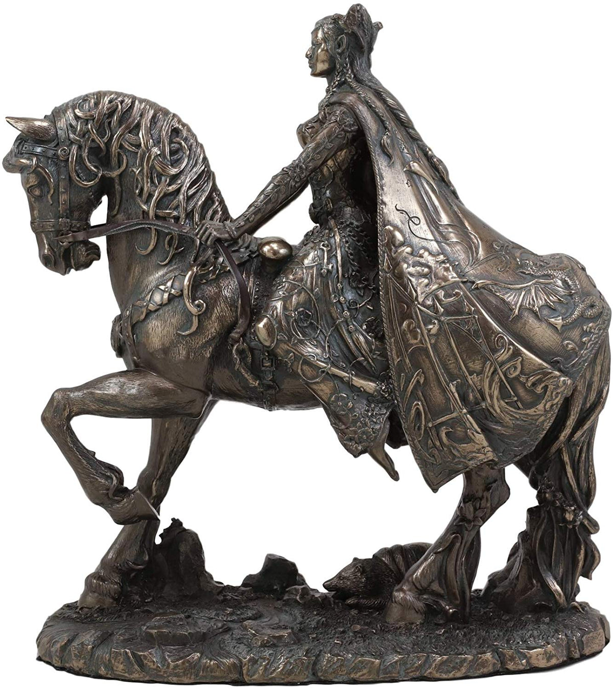 Celtic Irish Moon Goddess Rhiannon Riding Horse in Arberth Statue 10" H - Ebros Gift