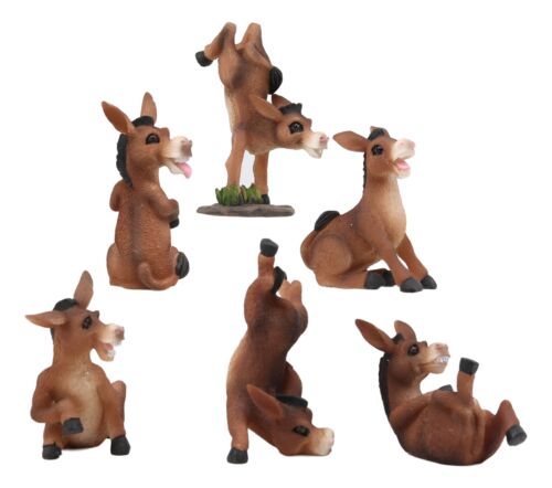 Ebros Animal Farm Set of 6 Acrobatic Donkeys Figurines Miniature Donkey Statues