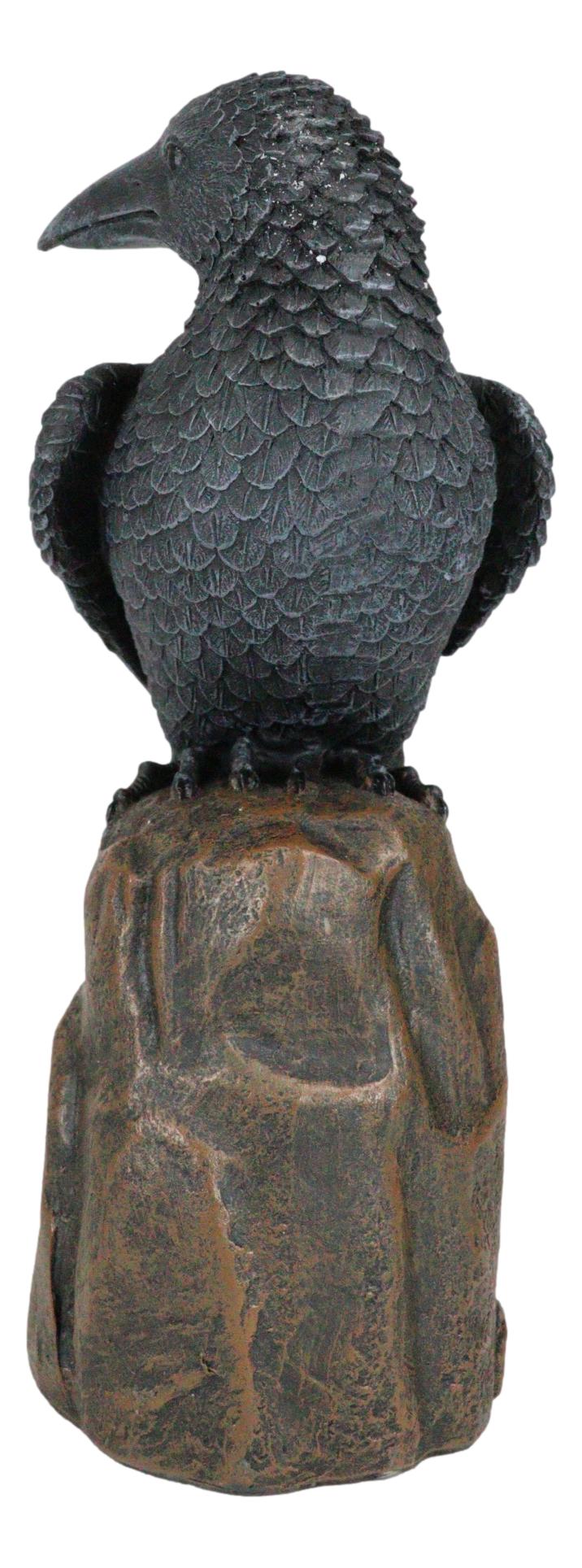Large Dark Raven on Large Rock Platform Resin Statue Figurine 8" Height