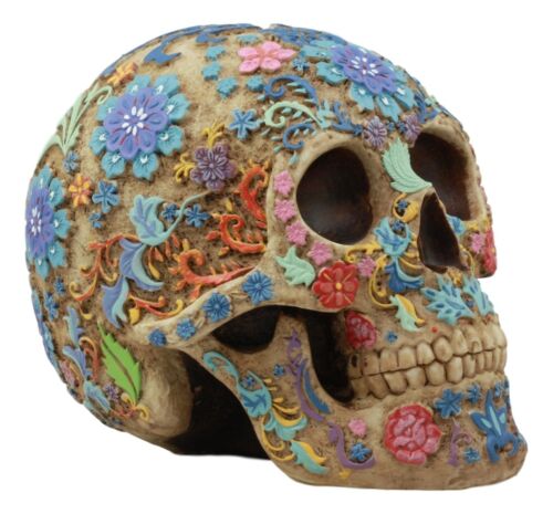 Ebros Colorful Day Of The Dead Floral Sugar Skull Statue Skeleton Head Sculpture - Ebros Gift