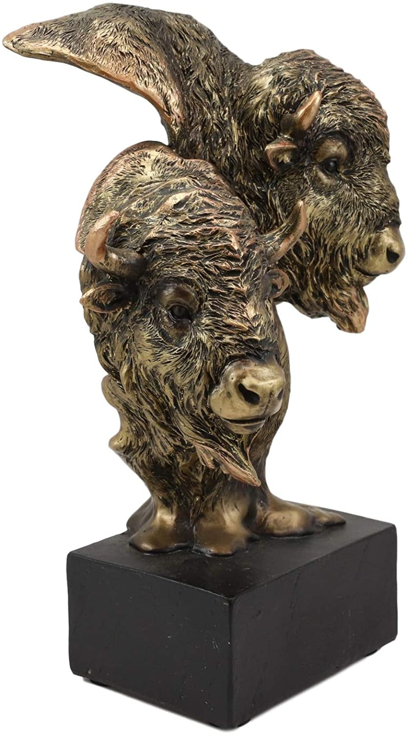 Ebros Gift 9" Tall Wild Bison and Calf Head Bust Figurine with Black Pedestal
