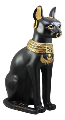 Ebros Large Egyptian Sitting Cat Bastet Statue In Black And Gold Finish 20"Tall