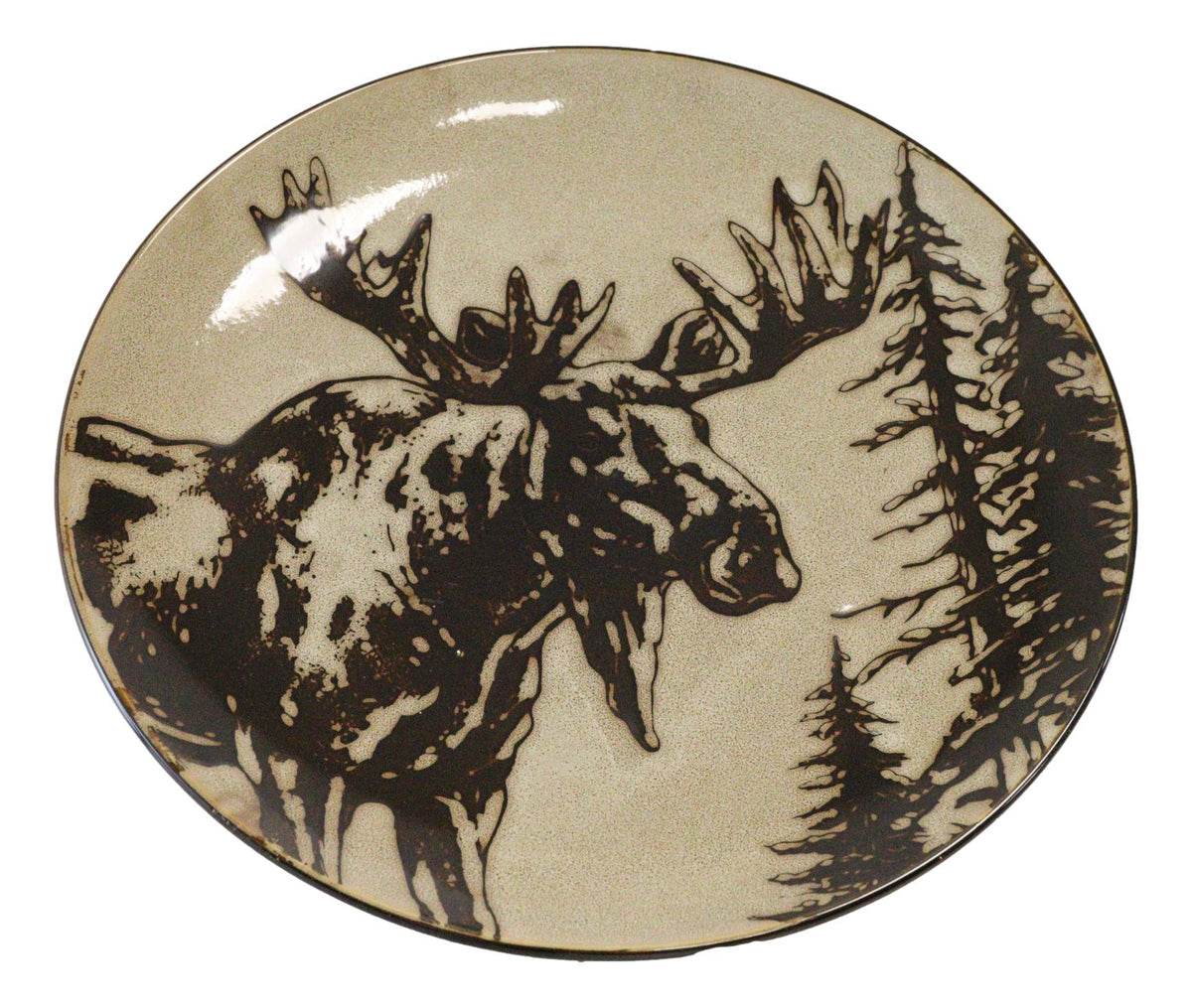 Pack Of 2 Rustic Western Emperor Elk Stag Moose Deer Round Dinner Plates - Ebros Gift