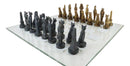 Ebros Egyptian Gods Monuments King Tut & Nefertiti Chess Pieces With Glass Board Set