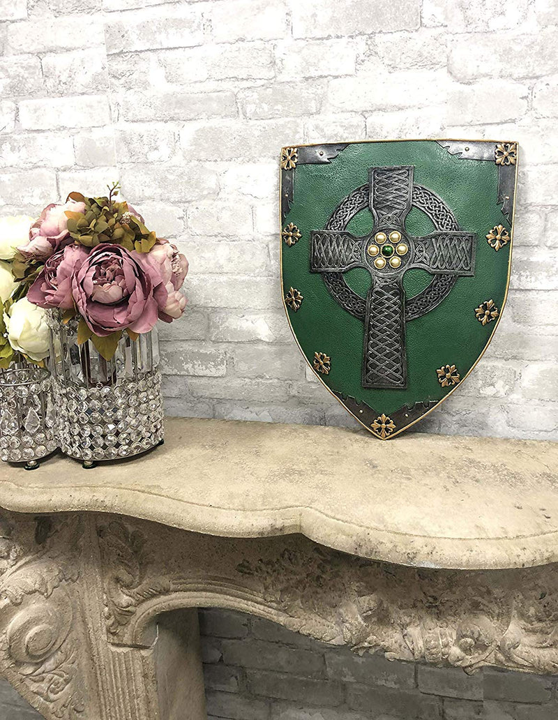 Ebros Gift Large Saint Patrick Celtic Warrior Faith Cross with Circle Ring Warriors Shield Wall Plaque Hanging Sculpture 17" Tall Decor Figurine Statue