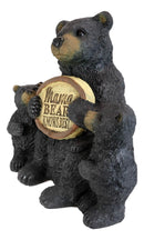 Large Rustic Forest Black Bear With 2 Cubs Holding Mama Knows Best Sign Statue