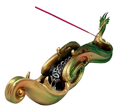 Ebros Gift Chinese Jade Pagoda Green Shenyun Dragon Incense Holder Figurine 13" Long