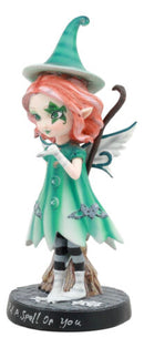 Magic Spell Dolly Fae Green Star Witch Fairy With Flying Broomstick Statue Decor