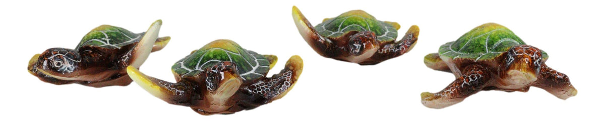 Green Coastal Ocean Marine Giant Sea Turtle Miniature Figurines Pack Of 4