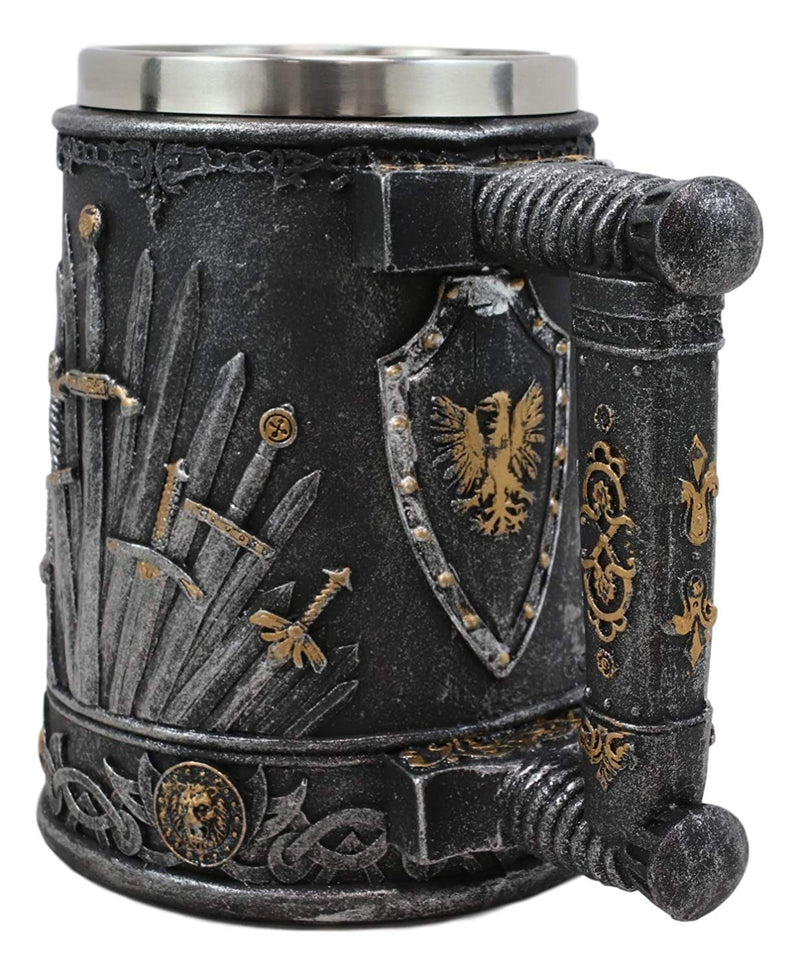 Ebros Gift Large Medieval Dragon Iron Throne Of Swords And Heraldry Crest Shields Coffee Mug 14oz Drinking Beer Stein Tankard Cup Fantasy Dungeons And Dragons Elixir Of Life Valyrian Steel Blades