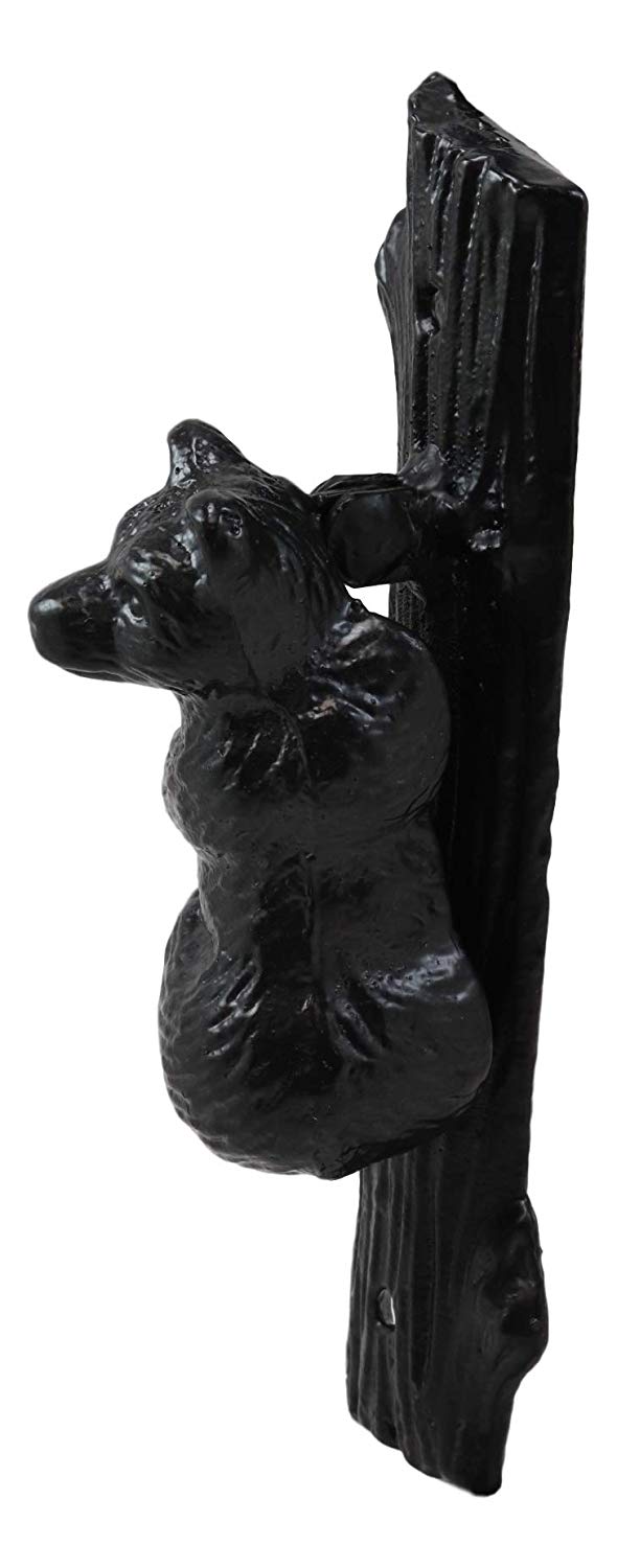 Ebros Gift Rustic Western Forest Black Bear Climbing Tree Cast Iron Door Knocker