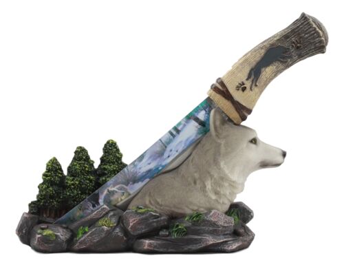 Ebros Gray Wolf In Forest Scene Centerpiece With Hunting Knife Letter Opener Statue
