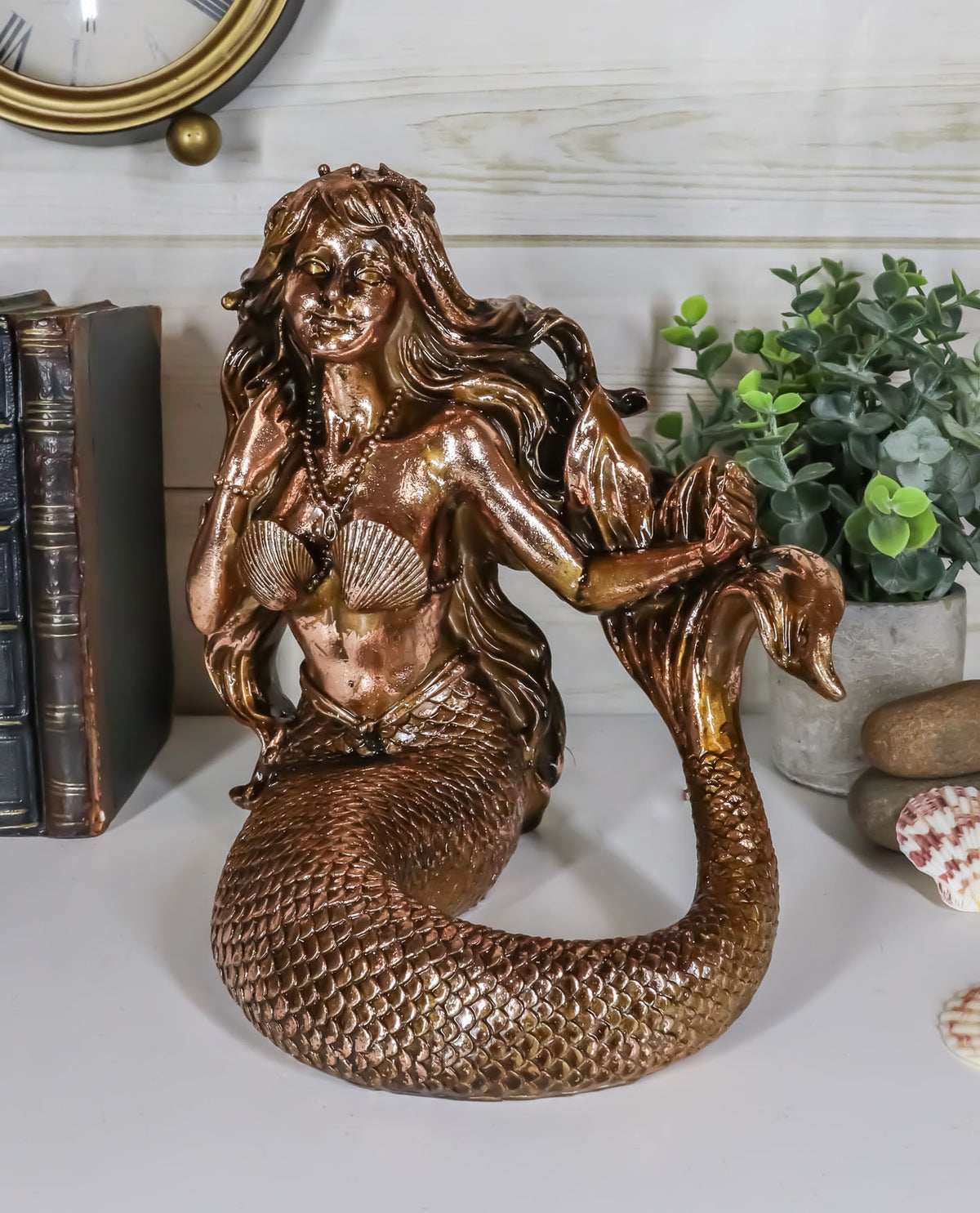 Ebros Nautical Coastal Beach Mermaid Wine Holder Figurine in Bronze Finish Resin - Ebros Gift