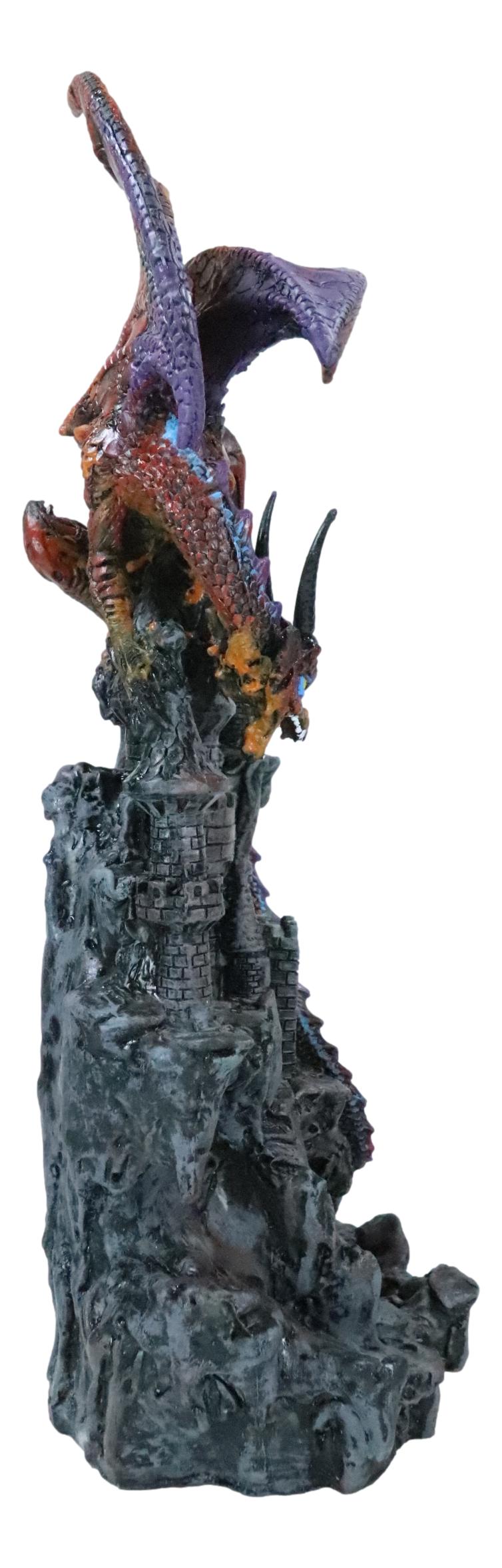 Red Behemoth Dragon Protecting Castle With Precious Gemstone Figurine 12.5"H