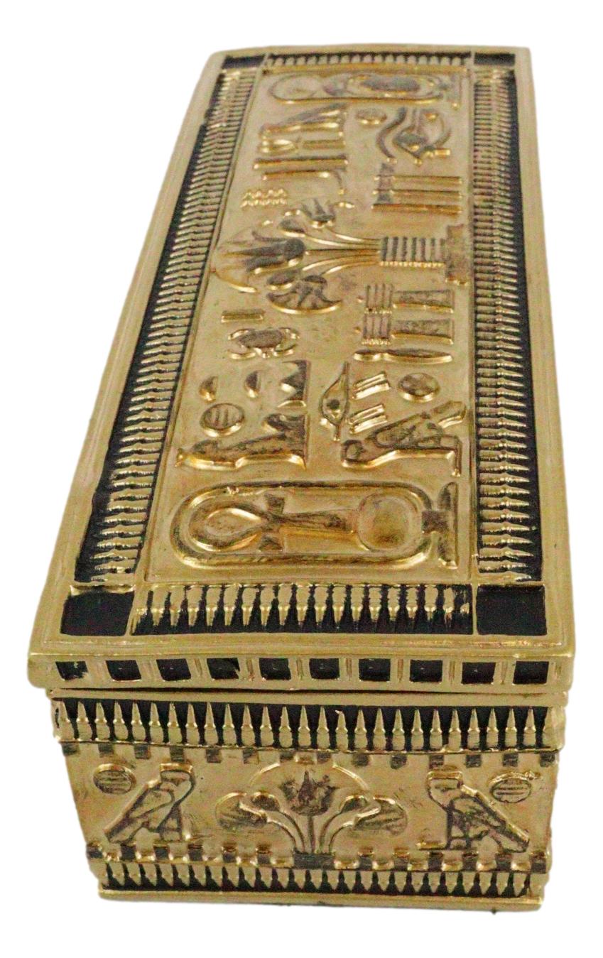 Ancient Egyptian Classical Black And Gold Ornate Hieroglyphic Hinged Long Box
