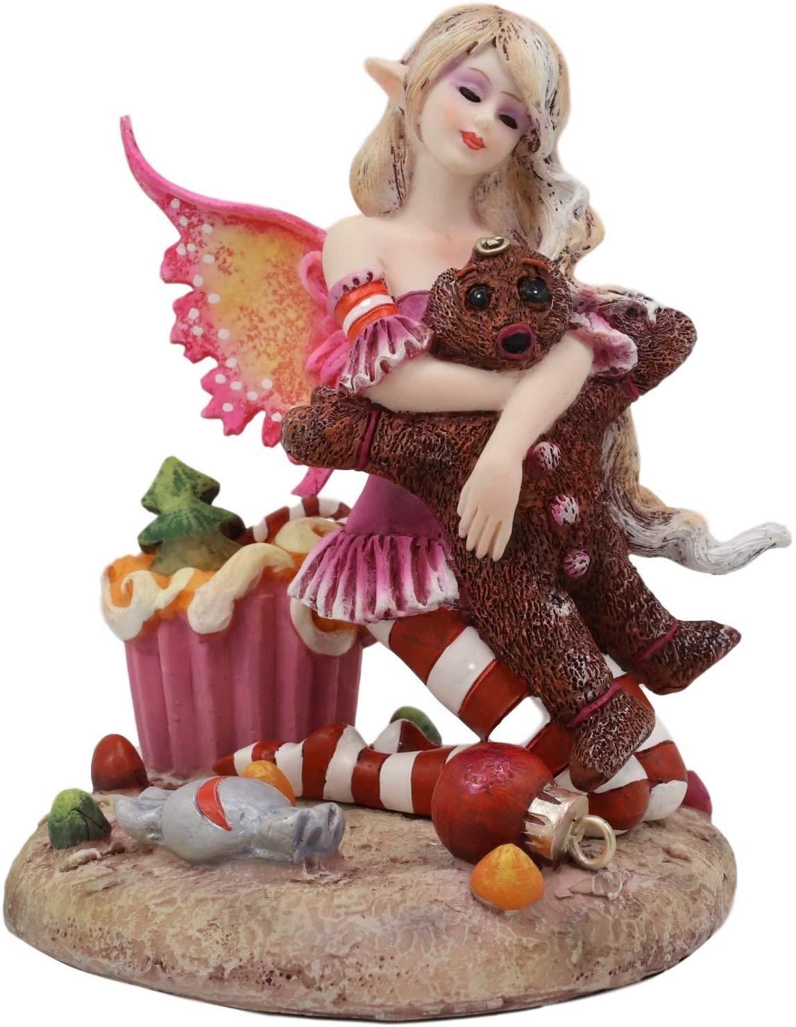 Ebros Amy Brown Christmas 'TWAS The Night' Fairy Hugs Gingerbread Man Figurine - Ebros Gift
