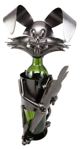 Ebros Whimsical Bunny Rabbit Holding Giant Carrot Metal Wine Bottle Holder Caddy