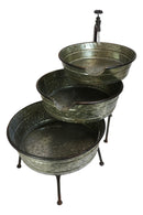 Galvanized Metal Rustic 3 Tier Basins Cascading Electric Water Fountain Feature