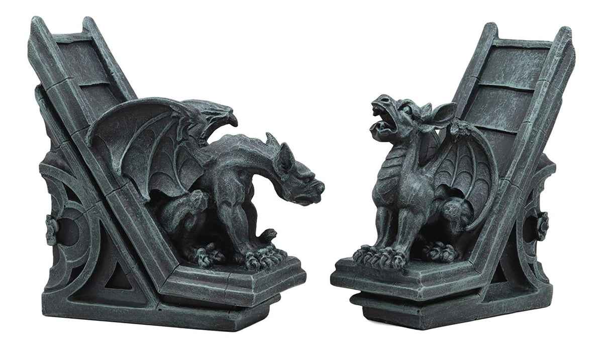 Ebros Gothic Roaring Gargoyles On Rooftop Sculptural Bookends Set 7" High Decor - Ebros Gift