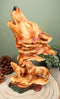 Faux Wood Three Howling Wolves Rocky Wildlife Scene Statue Timber Wolves Decor