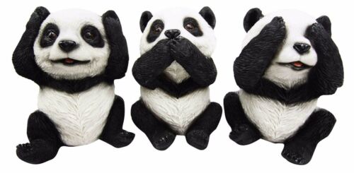 Ebros Wise See Hear Speak No Evil Giant China Pandas Set of 3 Figurines 5.75"H