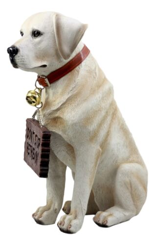 Ebros Gift Lifelike Pet Pal Labrador Retriever Statue 13.25" H Golden Retriever Dog with Jingle Collar and Greeting Sign As Patio Welcome Home Decor Sculpture (Yellow)
