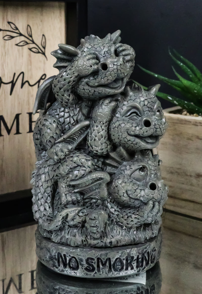 No Smoking See Hear Speak No Evil Whimsical Dragons Backflow Incense Burner