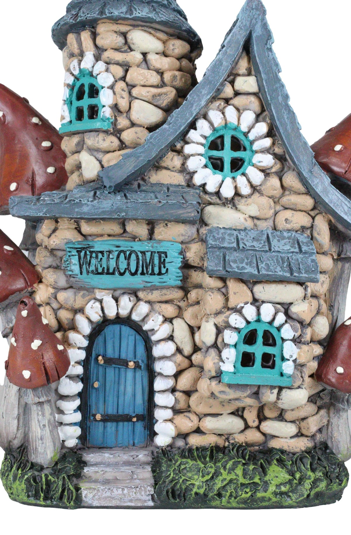 Fairy Garden LED Light Up Cottage Stone House With Toadstool Mushrooms Figurine