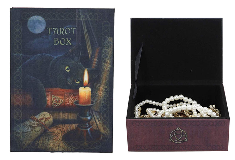 Ebros Witching Hour Black Cat Under The Full Moon Tarot Card Deck Holder Jewelry Box Accessories Mystical Feline Cats Wicca Witchcraft Talisman Tarots Fortune Teller Psychic Boxes Decors - Ebros Gift