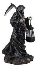 Ebros Large 16.5"Tall Beacon of The Styx River Grim Reaper Charon Holding Scythe and Solar Powered Lantern LED Light Statue Deadly Wraith Transporting Lost Souls Spooky Halloween Patio Decor Figurine
