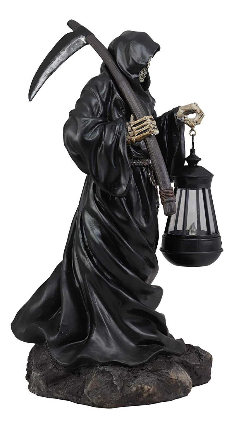 Ebros Large 16.5"Tall Beacon of The Styx River Grim Reaper Charon Holding Scythe and Solar Powered Lantern LED Light Statue Deadly Wraith Transporting Lost Souls Spooky Halloween Patio Decor Figurine