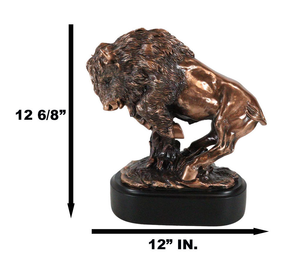 Ebros Western Large Angry Charging Bison Statue in Bronze Electroplated Finish - Ebros Gift