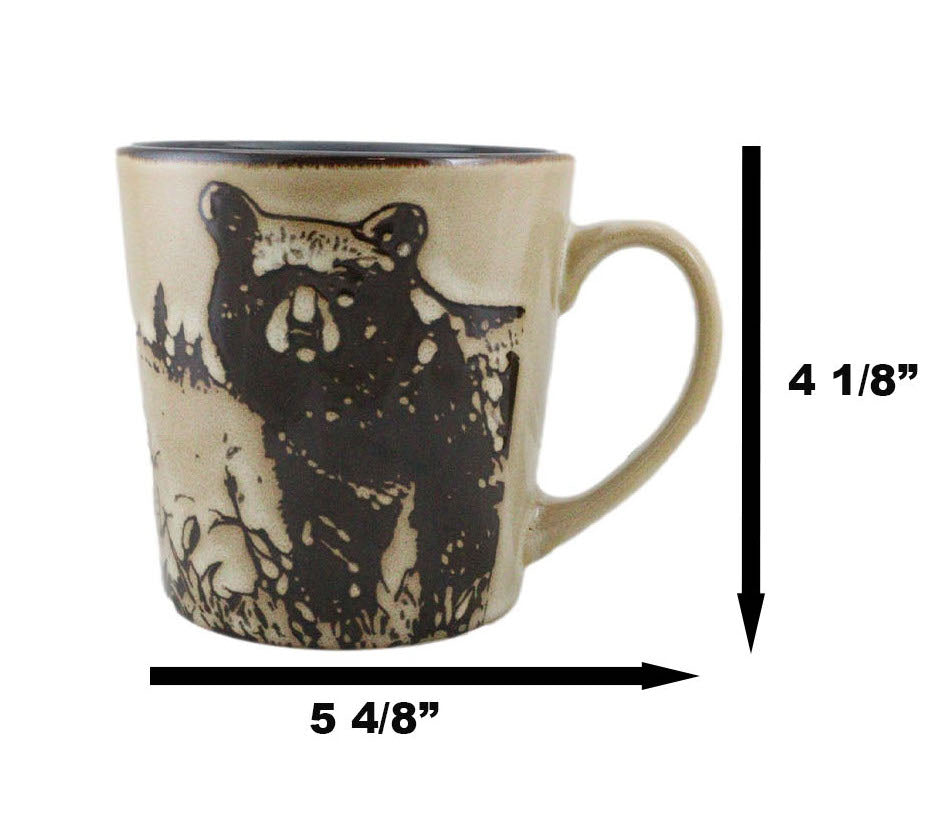 Pack Of 2 Rustic Western Cabin Lodge Forest Grizzly Bear Ceramic Mugs Coffee Cup