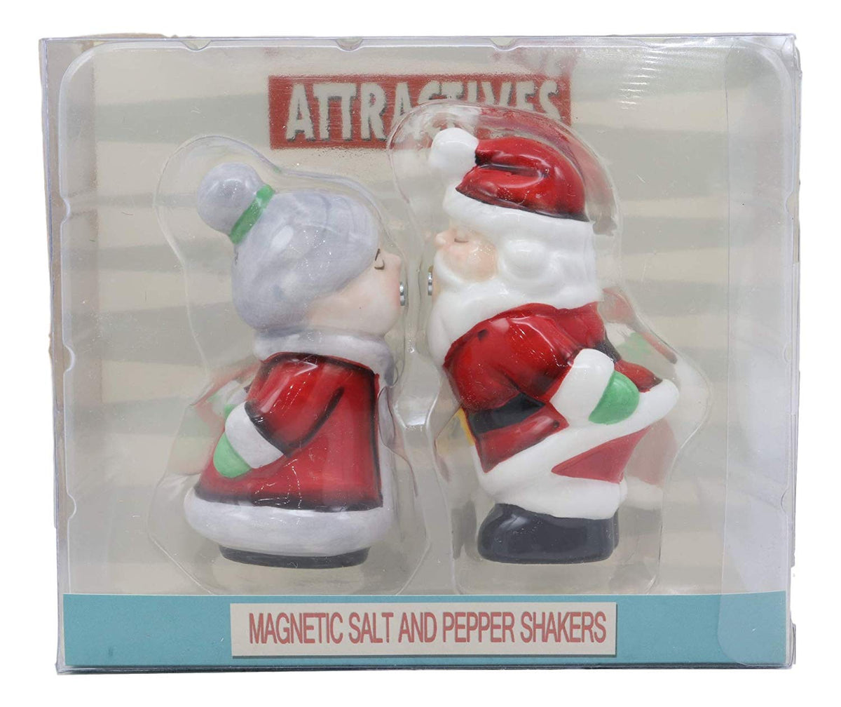 Ebros Kissing Mr And Mrs Santa Claus Couple Magnetic Salt And Pepper Shakers Set - Ebros Gift