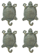 Ebros Gift 5.25" Tall Nautical Ocean Sea Turtle Cast Iron Rustic Vintage Green Verdigris Finish Wall Coat Hook Tortoise Turtles Coastal Beach Decorative Accent Hooks for Keys Leashes Hats (4)