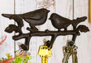 Cast Iron Rustic Lovebirds Perching On Leafy Twig Branch 3-Pegs Wall Coat Hook