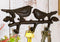 Cast Iron Rustic Lovebirds Perching On Leafy Twig Branch 3-Pegs Wall Coat Hook