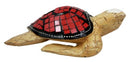 Balinese Wood Handicrafts Ocean Turtle With Painted Glass Shell Figurine 10"L