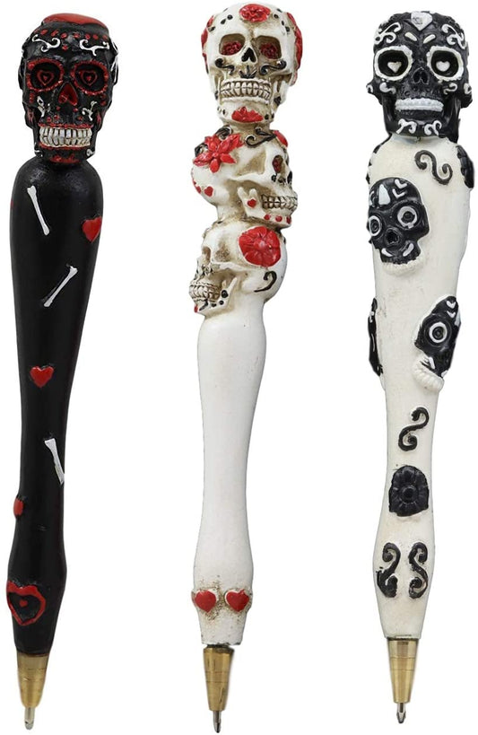 Ebros Set Of Three Colorful Dias De Los Muertos Day Of The Dead Sugar Skull Pen Pens (All 3 Color)