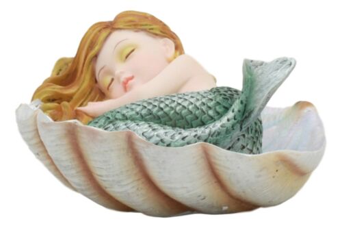 Ebros Under The Sea Baby Mermaid Sleeping On Oyster Shell Figurine Iridescent Green Tailed Mermaid Baby Sculpture