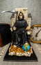 Black Santa Muerte Holding Scythe Seated On Throne Statue Our Lady Of Death