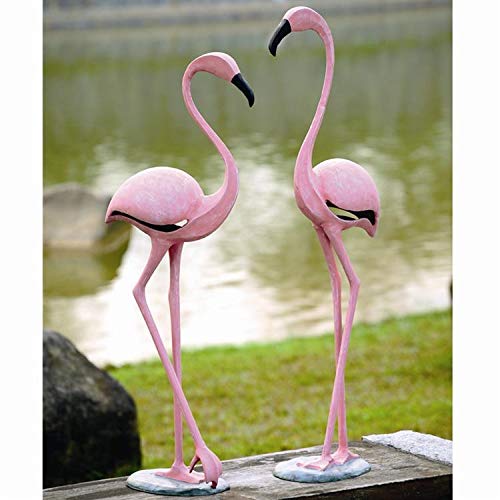 Ebros Gifts Large Set of 2 Colorful Tropical Rainforest Pink Flamingo Garden Statues - Ebros Gift