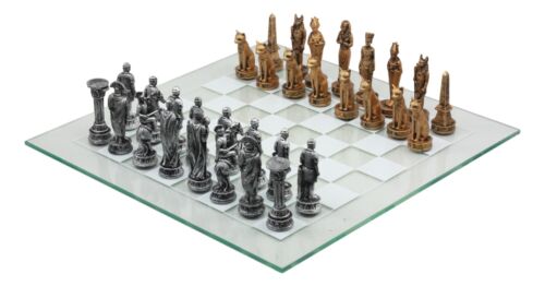Ebros Kingdoms at War Egyptian VS Roman Army Resin Chess Pieces With Glass Board Set