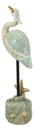 Blue Heron On Beach Getty Post With Starfish And Fishing Net Decorative Statue