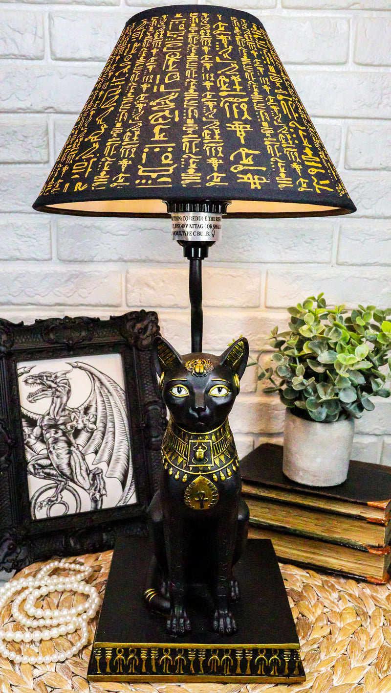 Ebros Egyptian Goddess Of Home Bastet Cat Table Lamp Sculpture With Hieroglyphic Shade