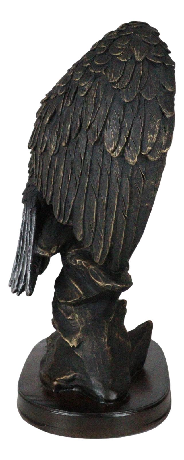 American Patriotic Large Bald Eagle Perched On Rocky Cliff Resin Figurine 10"H