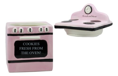 Ceramic Vintage Pink Oven Cookie Jar With Seal Tight Lid Old Fashioned Retro - Ebros Gift