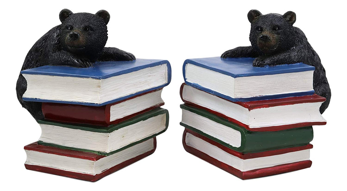 Ebros Rustic Wildlife Bear Cubs Climbing Stack Of Books Bookends 2 Figurine Set