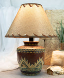 Indian Tribal Southwest Navajo Vector Red Petite Vase Table Lamp W/ Burlap Shade